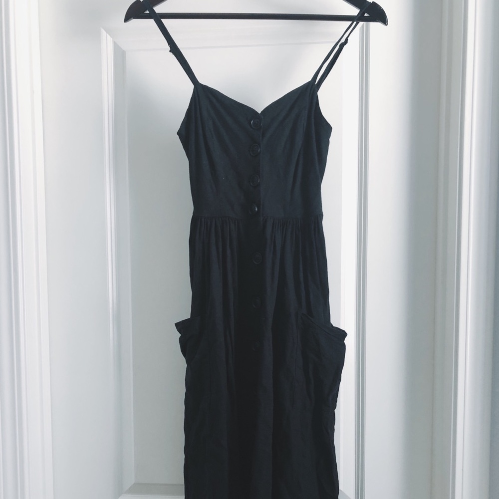 Black Button Down Spaghetti Strap Dress